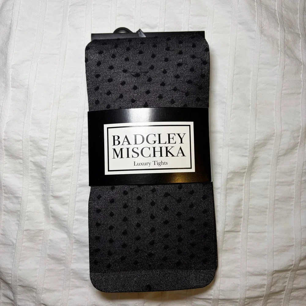Badgley Mischka Tights Women S/M Black Polka Dot Luxury Hosiery BM7045 Swiss Dot